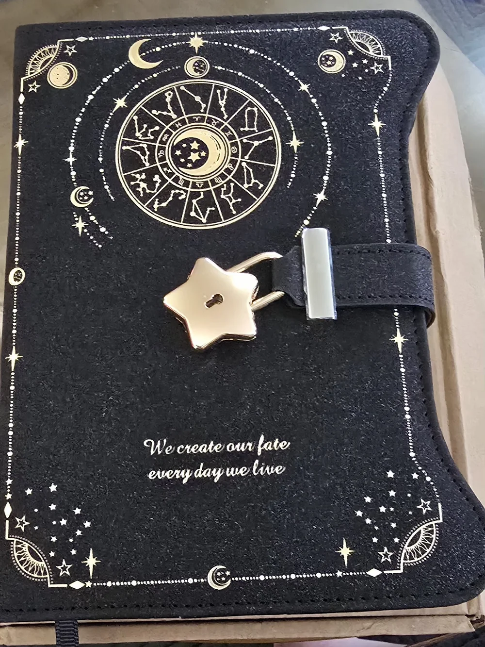Astrology Star Lock Journal Set - Black and Gold